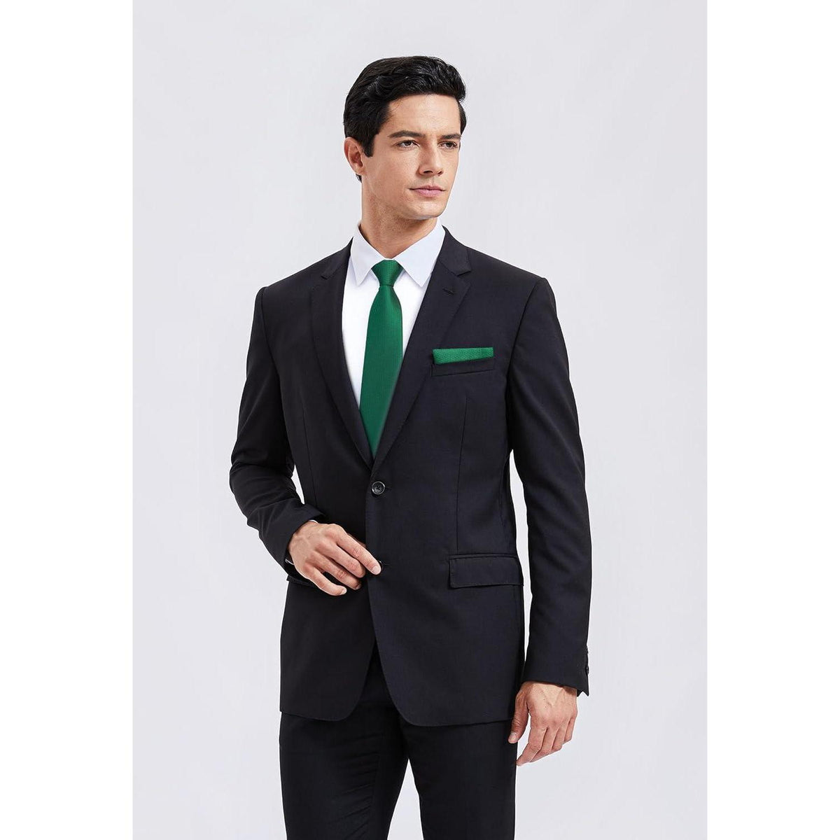 Herren Krawatten Set mit Einstecktuch, klassisch einfarbig, grün