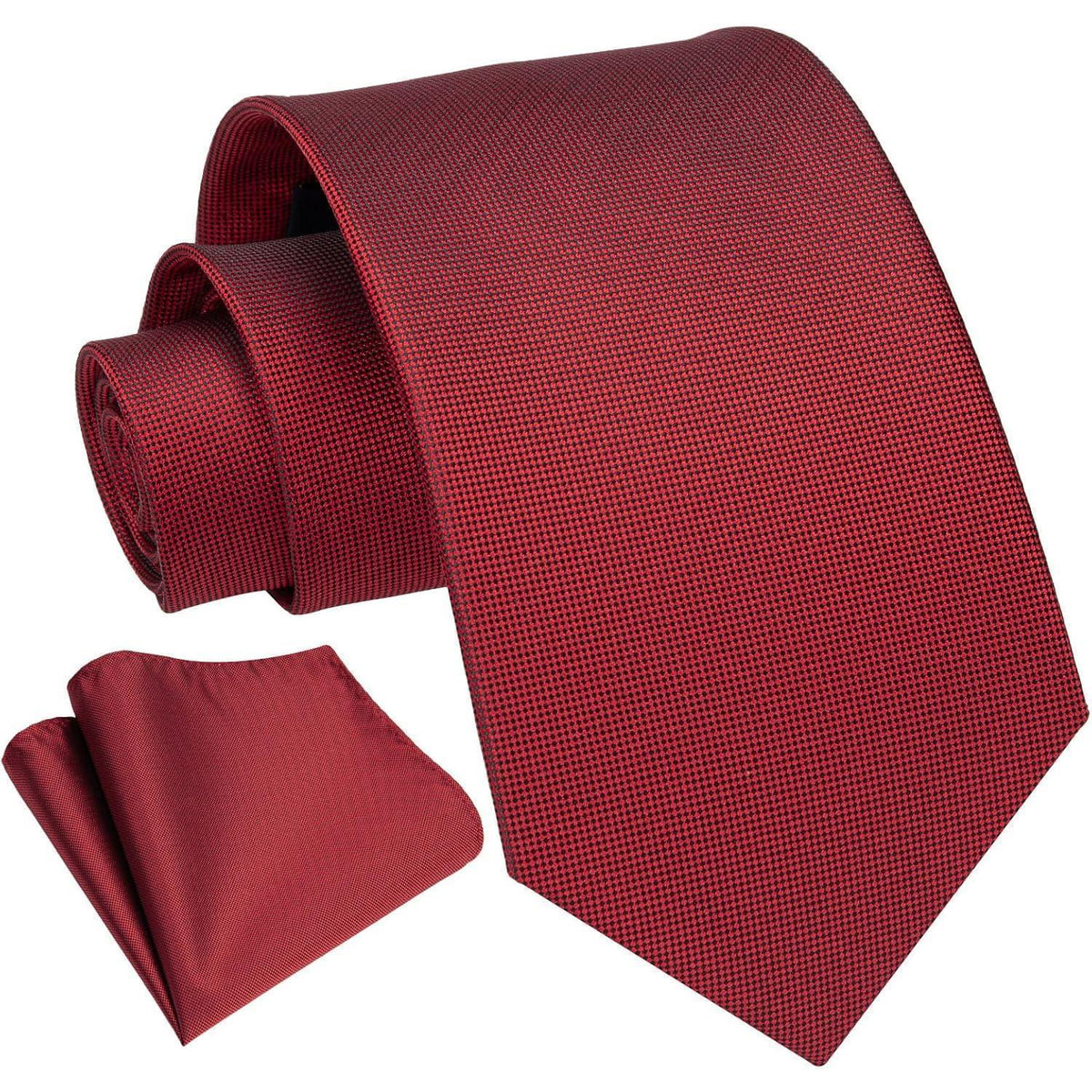 Krawatten-Set Herren Unifarben mit Einstecktuch Rot