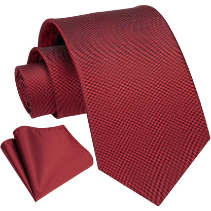 Krawatten-Set Herren Unifarben mit Einstecktuch Rot