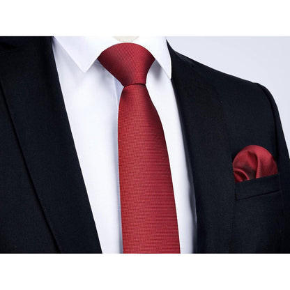 Krawatten-Set Herren Unifarben mit Einstecktuch Rot