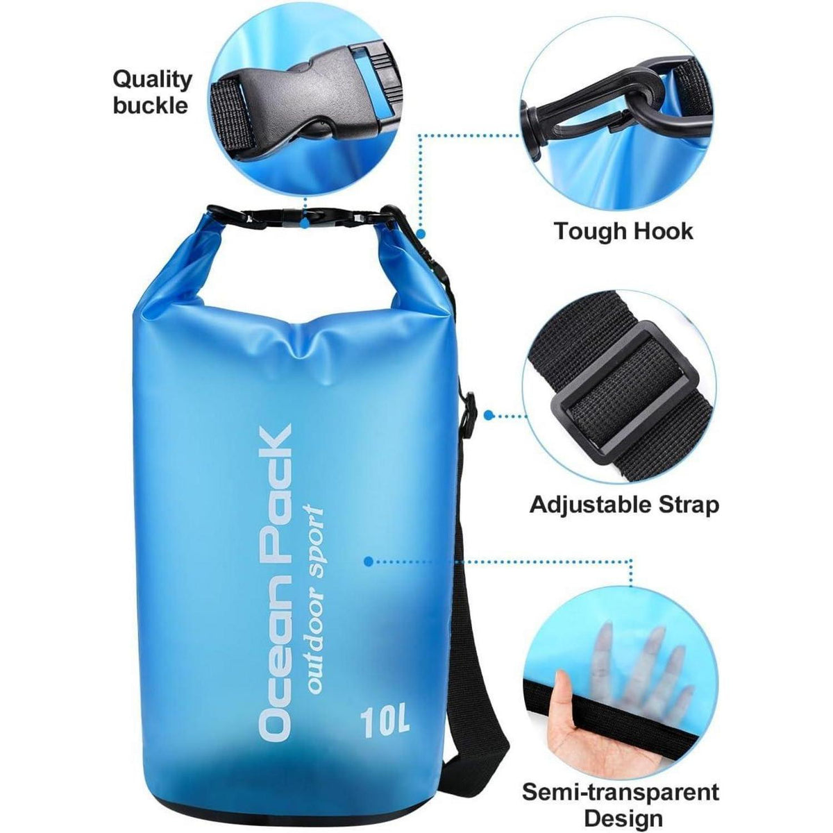 Wasserdichte Tasche 20L/10L/5L/2L mit Schultergurt Himmelblau