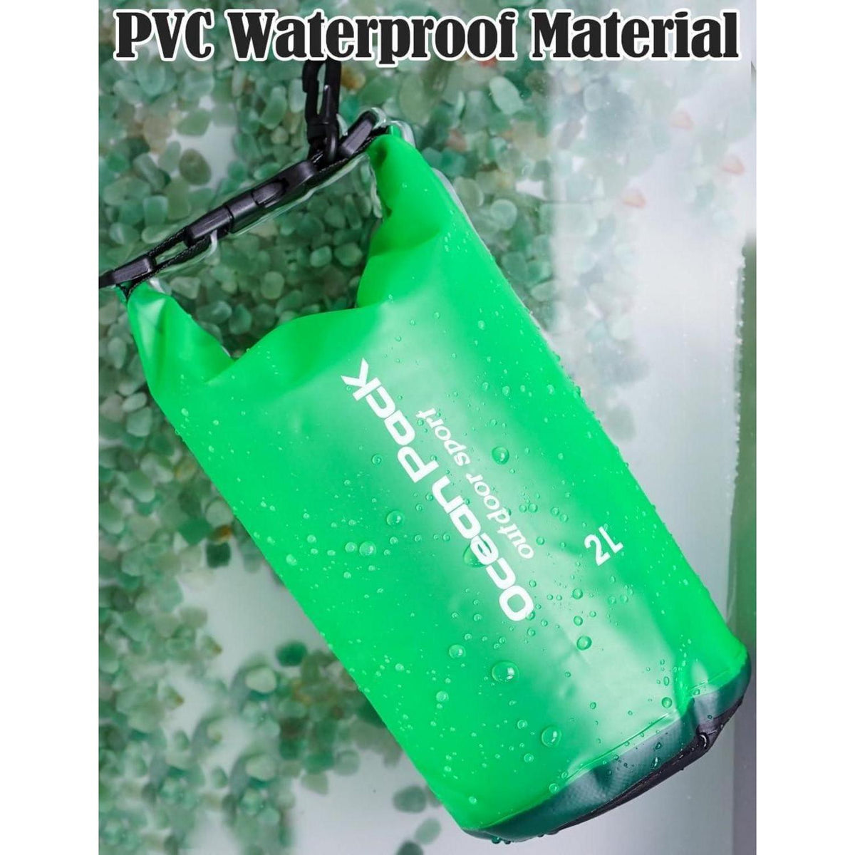 Wasserdichte Tasche 2L Grün mit Schultergurt für Wassersport