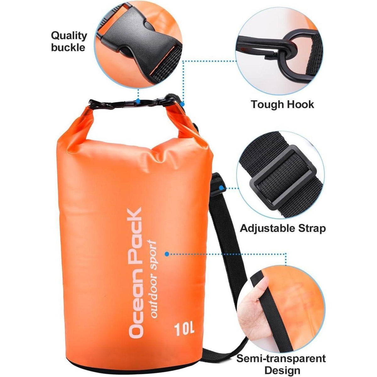 Wasserdichte Tasche 10L Orange mit Schultergurt für Wassersport