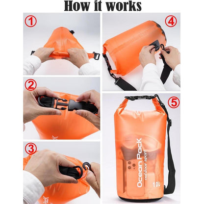 Wasserdichte Tasche 10L Orange mit Schultergurt für Wassersport