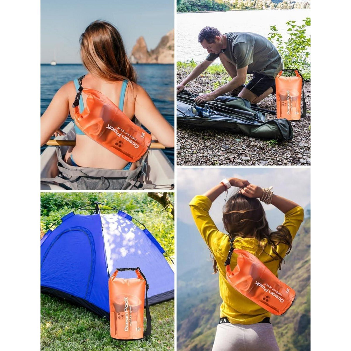 Wasserdichte Tasche 10L Orange mit Schultergurt für Wassersport