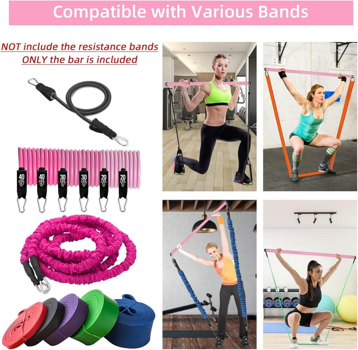 Topfinder Pilates Stange Tragbare Resistance Bands Bar Fitnessgeräte