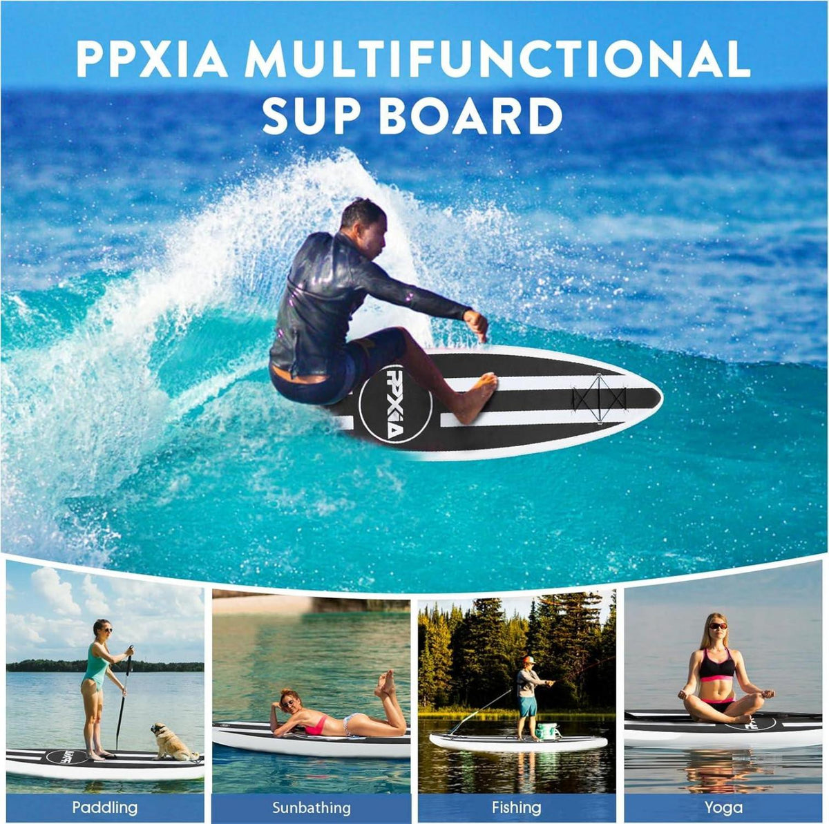 Aufblasbares SUP Board 320cm Stand Up Paddle Board 200KG Zubehör Schwarz