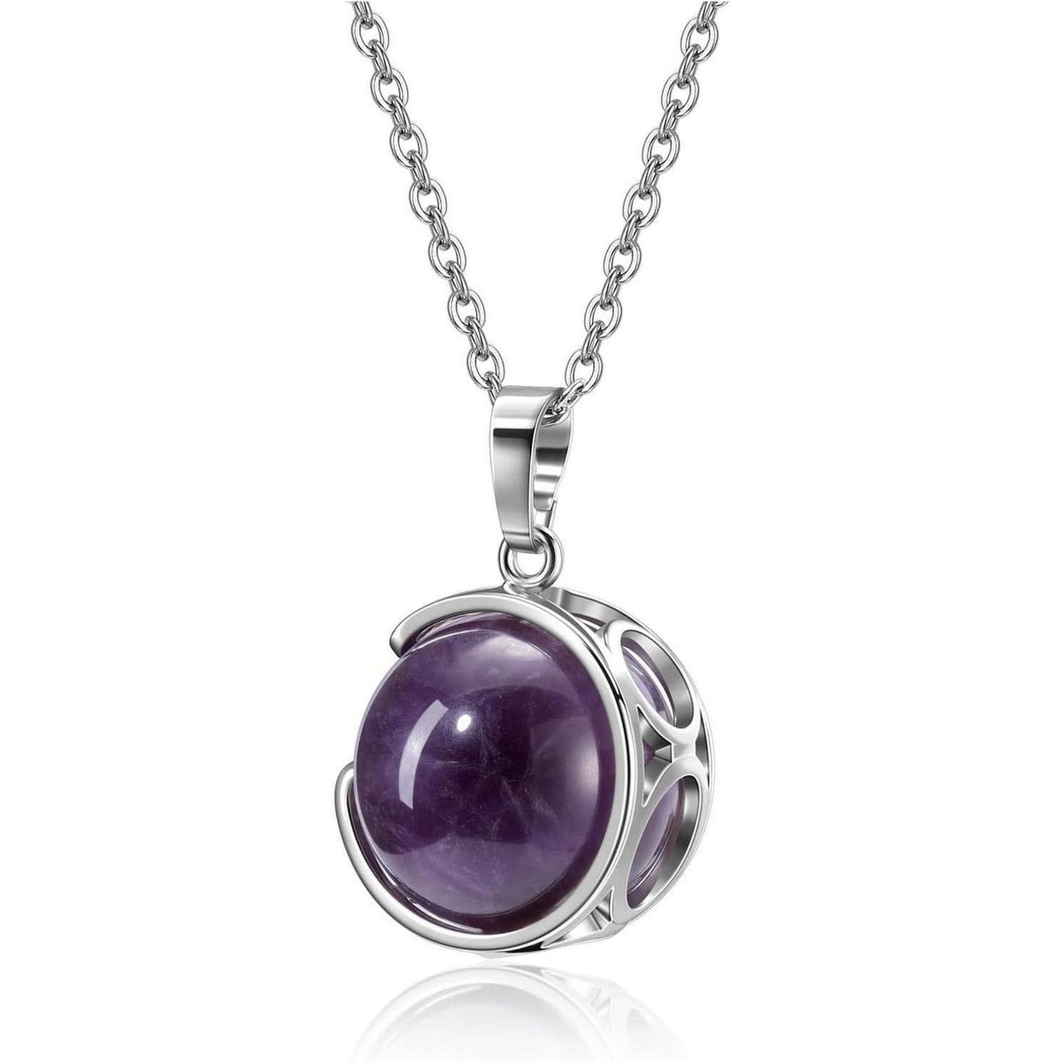 Schmuckstein Kette mit Kugelanhänger Amethyst/Rosenquarz/Bergkristall