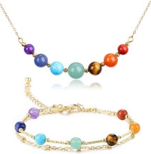 Chakra Set Damen 7 Steine Perlen Armband Halskette Heilsteine Reiki