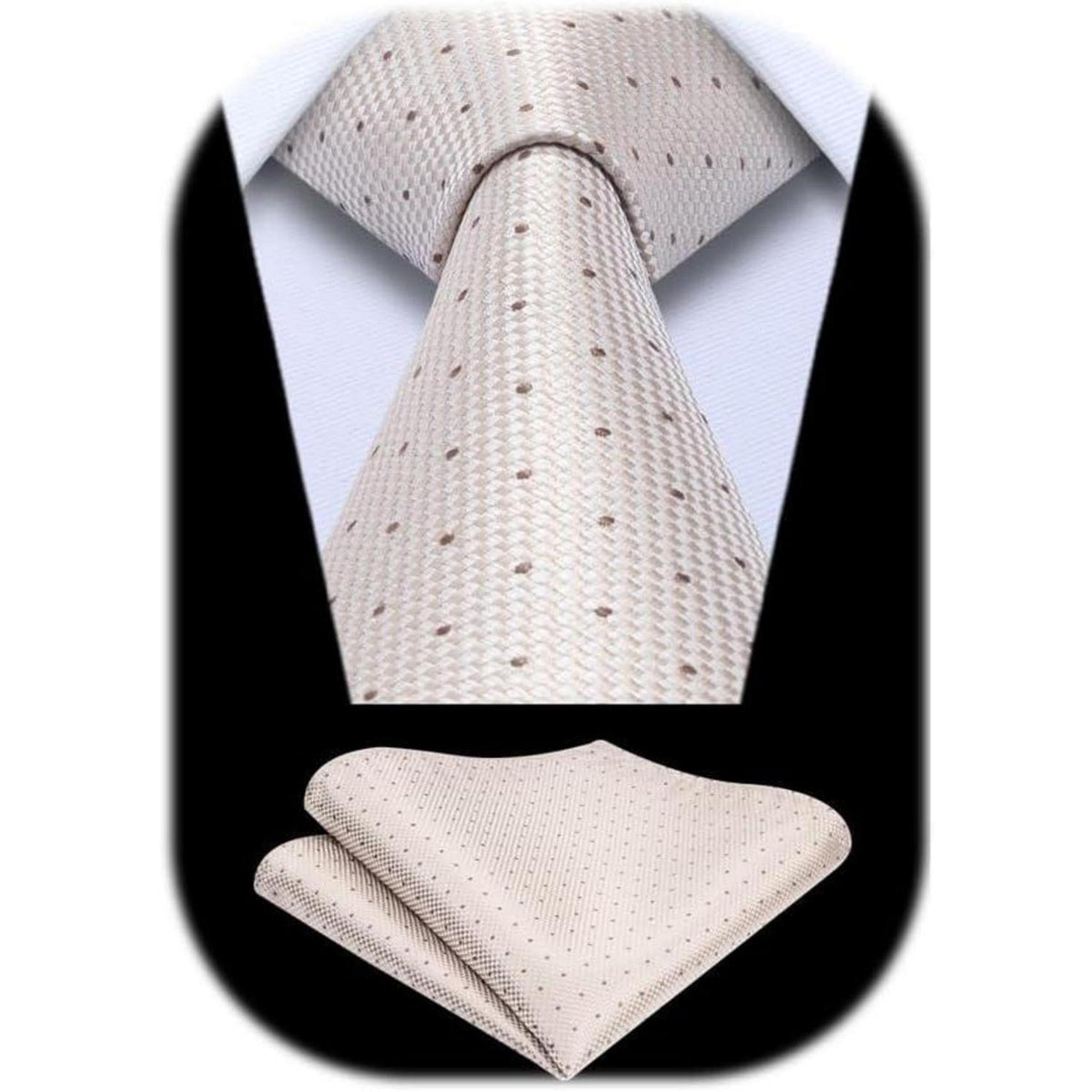 Krawatten-Set Herren mit Einstecktuch, kariert, Champagner