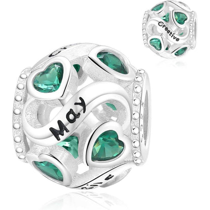 925 Sterling Silber Geburtsstein Charm Anhänger - Mai Herz Bead für Damen