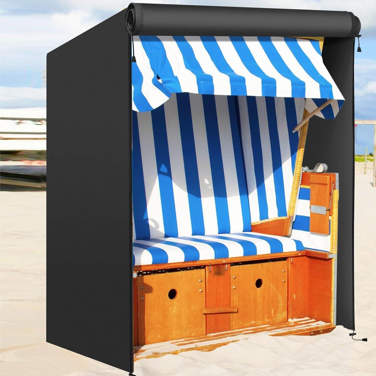 Strandkorb Schutzhülle Winterfest 120x90x155cm Schwarz