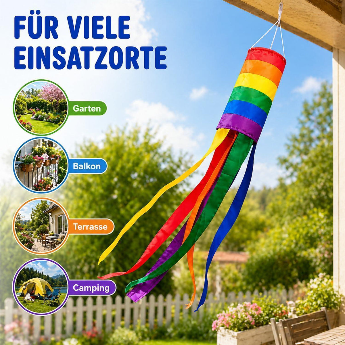 Regenbogen Windsack – Garten & Balkon Dekoration 88cm