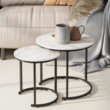 Runder Couchtisch Set Gold Metall, Marmor Weiß, 2-teilig