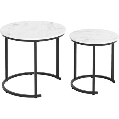 Runder Couchtisch Set Gold Metall, Marmor Weiß, 2-teilig