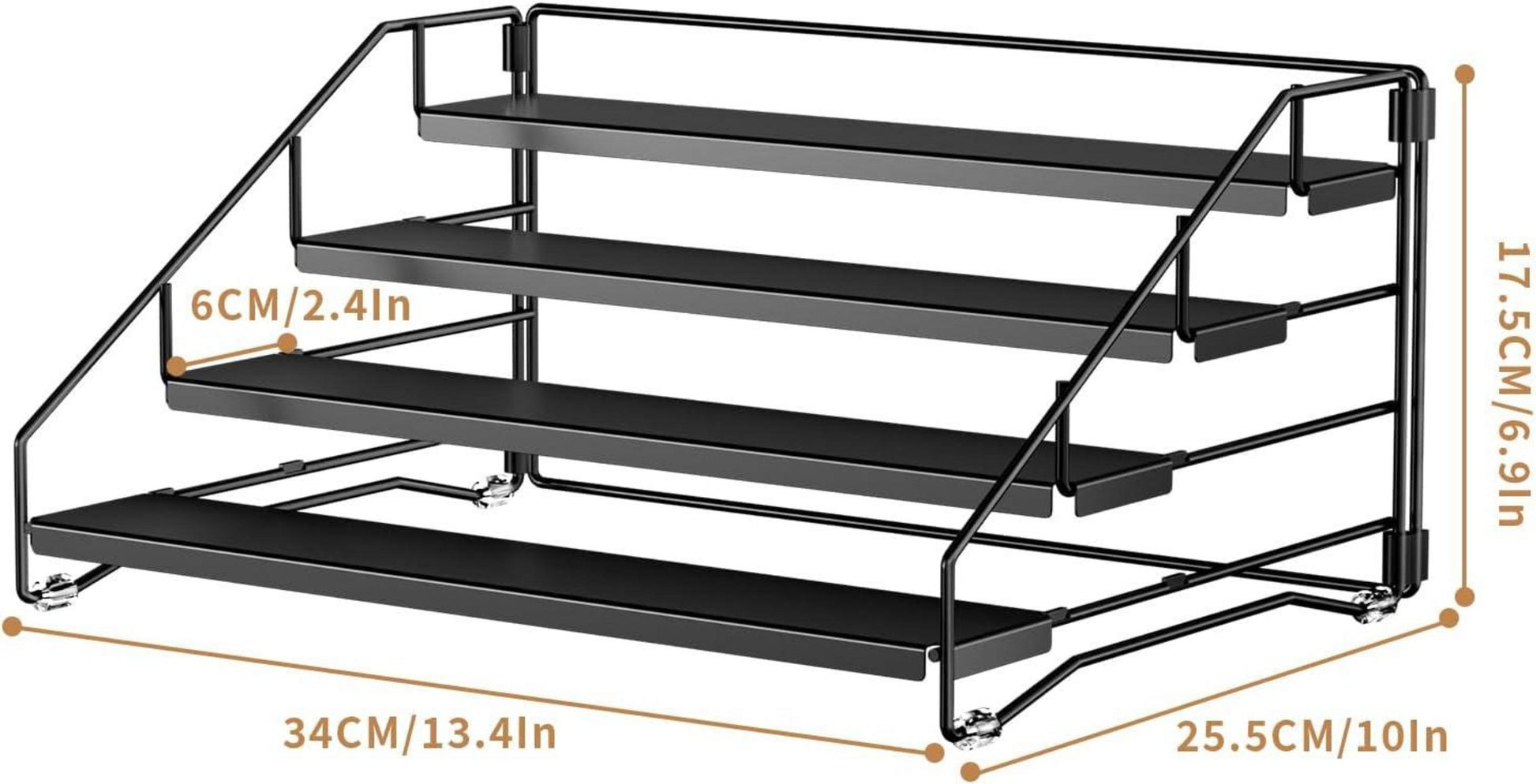 Gewürzregal 4 Etagen Einstellbarer Organizer ohne Bohren, Schwarz