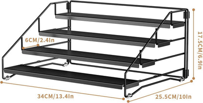 Gewürzregal 4 Etagen Einstellbarer Organizer ohne Bohren, Schwarz