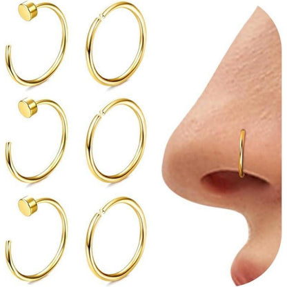 6x Nasenpiercing Ring Set 316L Chirurgenstahl Fake Nasenring Gold 18G-6mm
