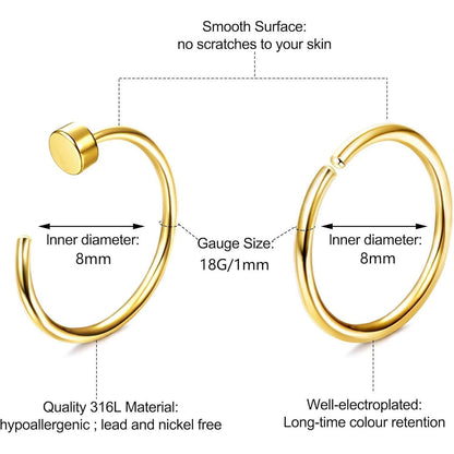 6x Nasenpiercing Ring Set 316L Chirurgenstahl Fake Nasenring Gold 18G-6mm