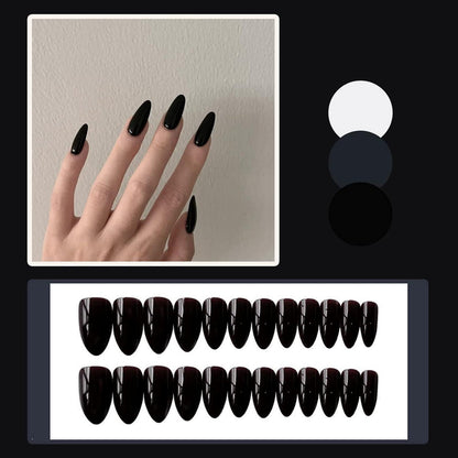 24 Stück Faux Nägel Oval Kurz Schwarz Glossy French Press-on Nails
