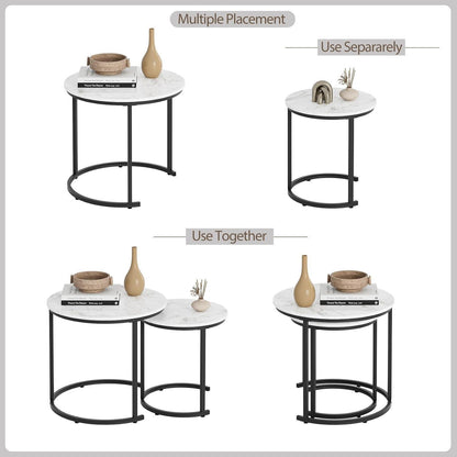 Runder Couchtisch Set Schwarz Metall Marble Wohnzimmer