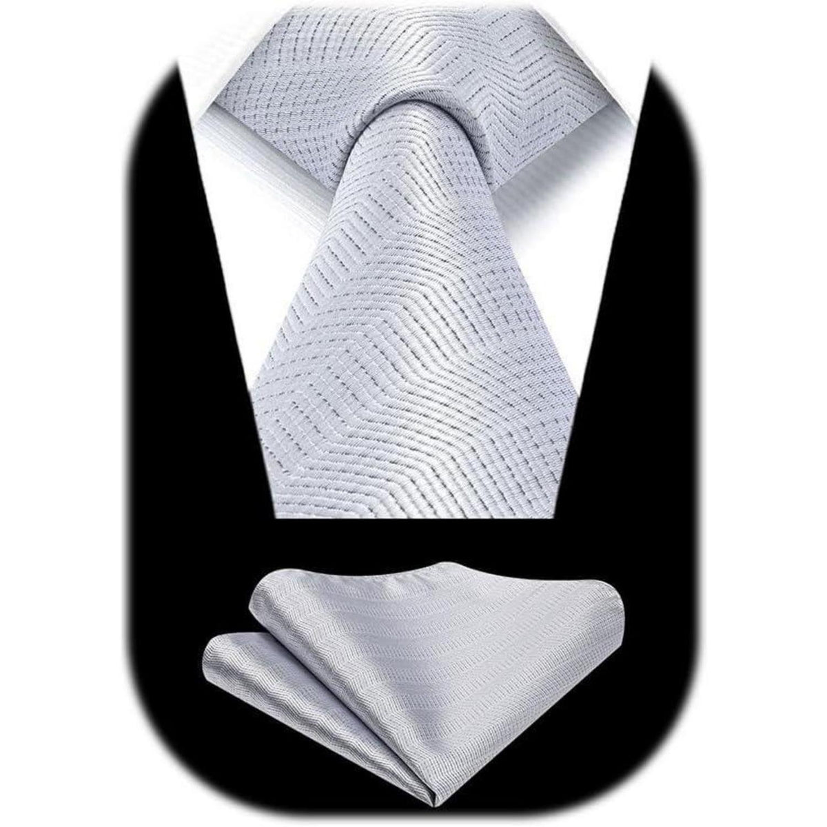 Herren Krawatte mit Einstecktuch Set, Silbergrau, Elegant