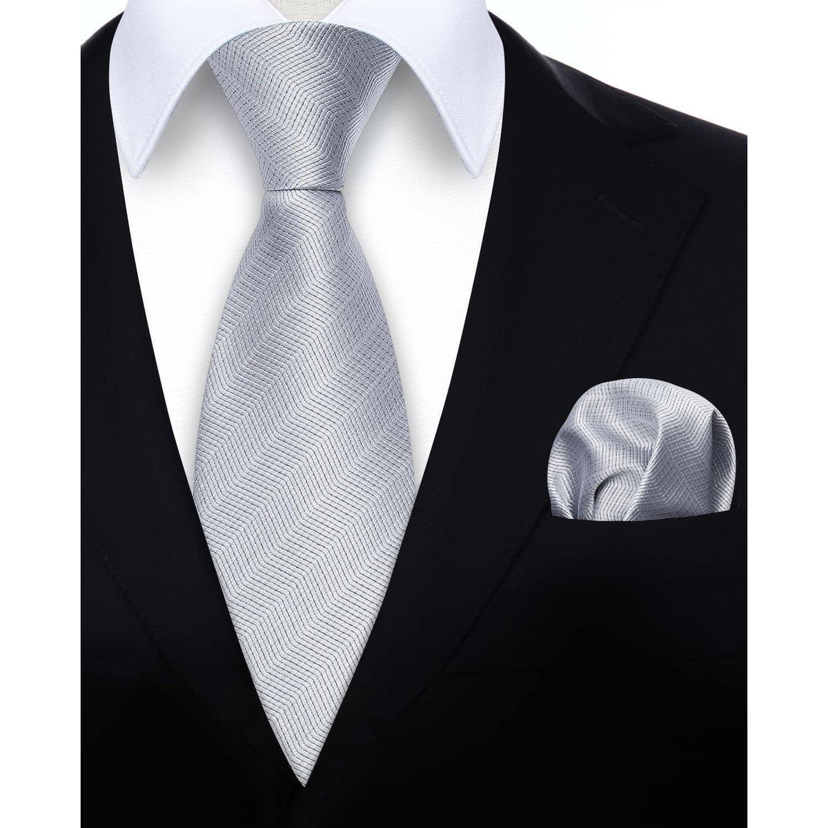 Herren Krawatte mit Einstecktuch Set, Silbergrau, Elegant