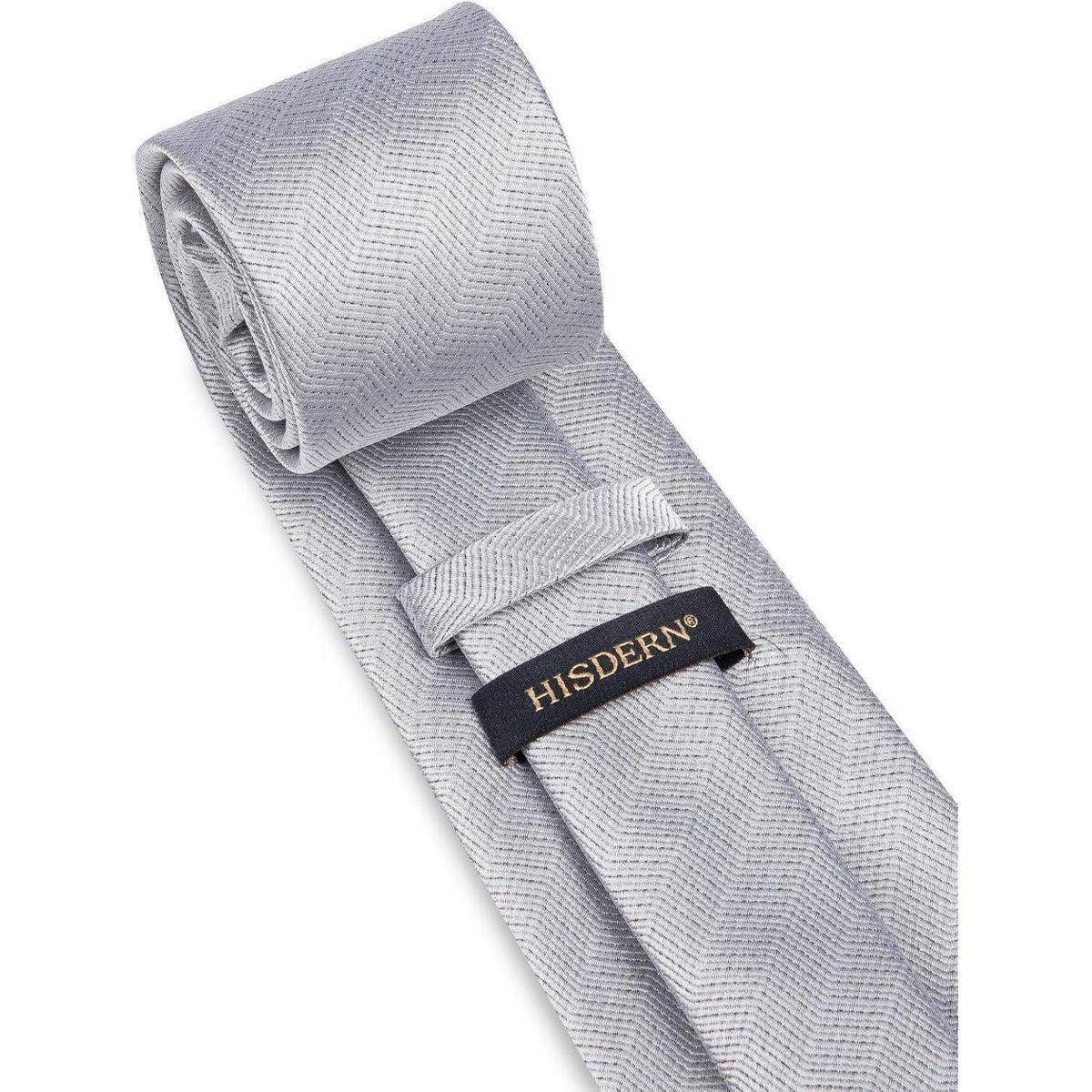 Herren Krawatte mit Einstecktuch Set, Silbergrau, Elegant