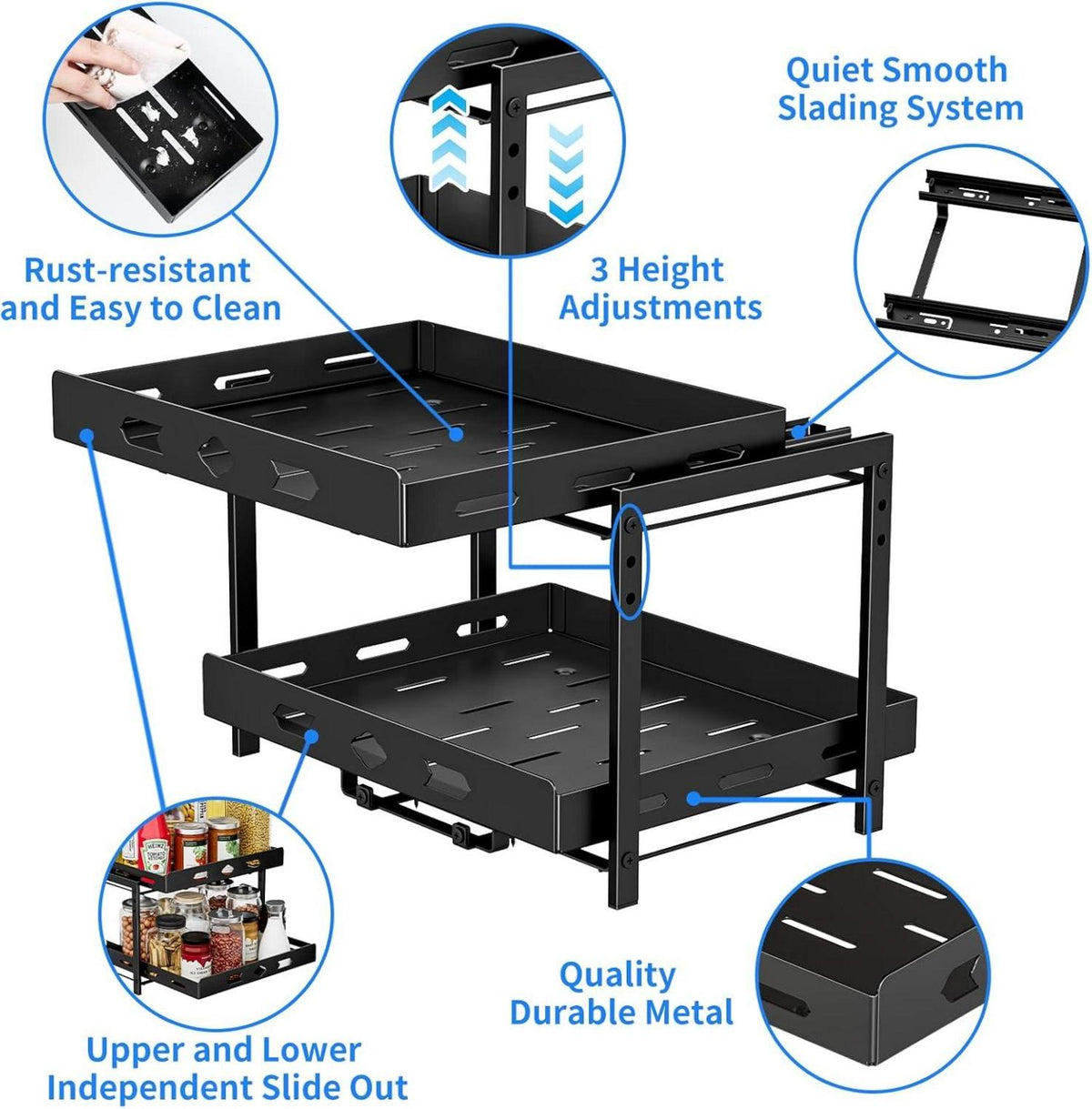 Gewürzregal Ausziehbar 2 Etagen Höhe Verstellbar für Schrank B35.1*L27.5*H23.2CM