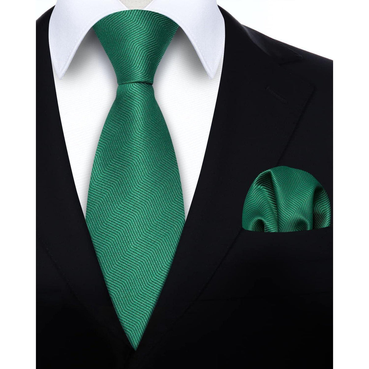 Herren Krawatten Set mit Einstecktuch, Grün, Elegant