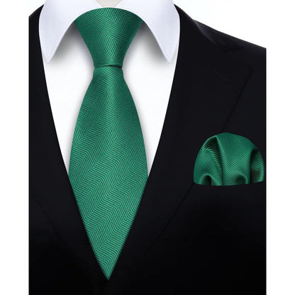 Herren Krawatten Set mit Einstecktuch, Grün, Elegant