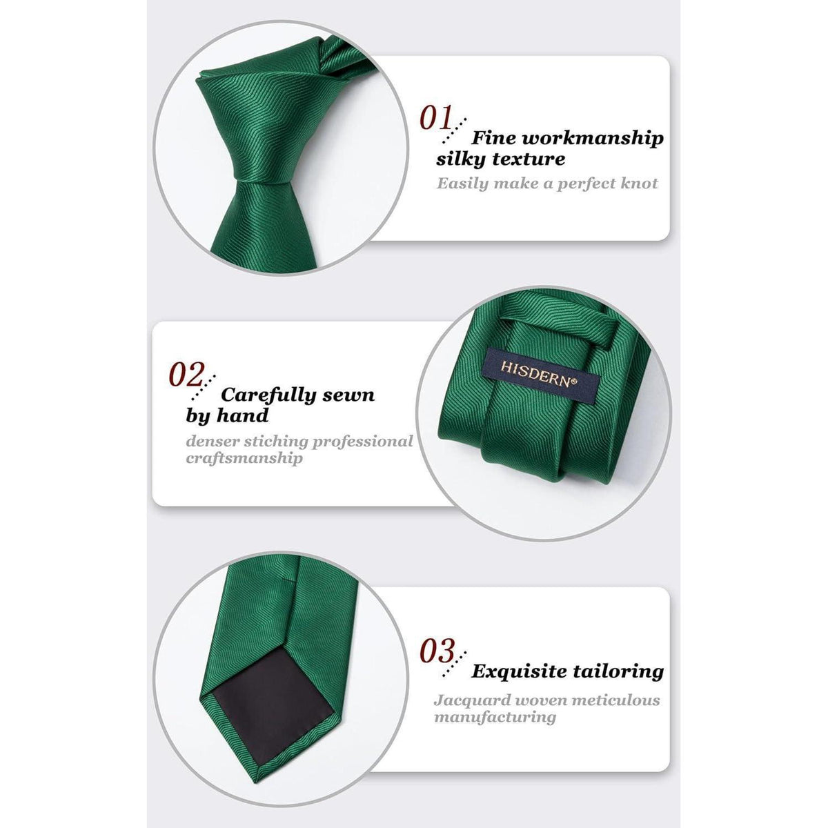 Herren Krawatten Set mit Einstecktuch, Grün, Elegant