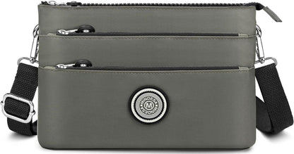Umhängetasche Damen Nylon Wasserdicht Crossbody Bag Viel Fächer Grün