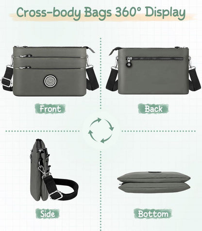 Umhängetasche Damen Nylon Mittelgroß Wasserdicht Leichte Messenger Bag Grün Grau