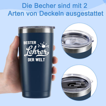 Abschiedsgeschenk Lehrer 600ml Edelstahl Weinbecher doppelwandig Blue