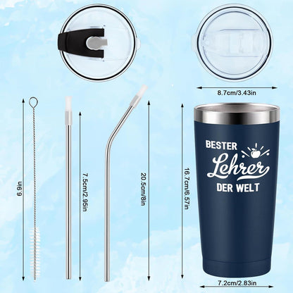 Abschiedsgeschenk Lehrer 600ml Edelstahl Weinbecher Doppelwandig Blau