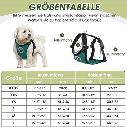 Hundegeschirr Auto Sicherheitsgurt Set – Atmungsaktiv, Grün, S