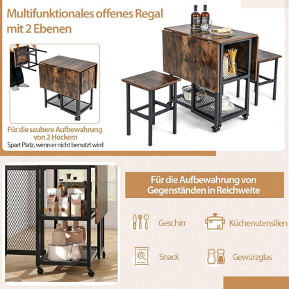 Klappbarer Esstisch Set für 2 Personen mit Rollen & Ablagen