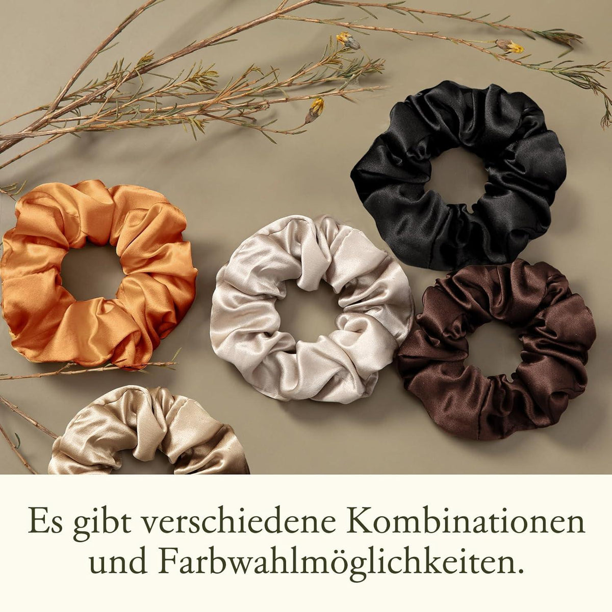 LILYSILK 100% Seide Haarringe Damen Pferdeschwanzhalter 5er Pack Taupe Schwarz Kaffee Karamell Schokolade