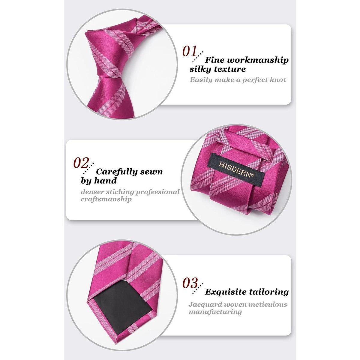 Herren Krawatten-Set mit Einstecktuch, Streifen, Heißes Rosa