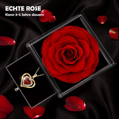 Ewige Rose mit Halskette, Konservierte Blume Geschenkbox Gold
