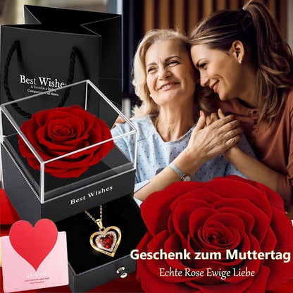 Ewige Rose mit Halskette, Konservierte Blume Geschenkbox Gold