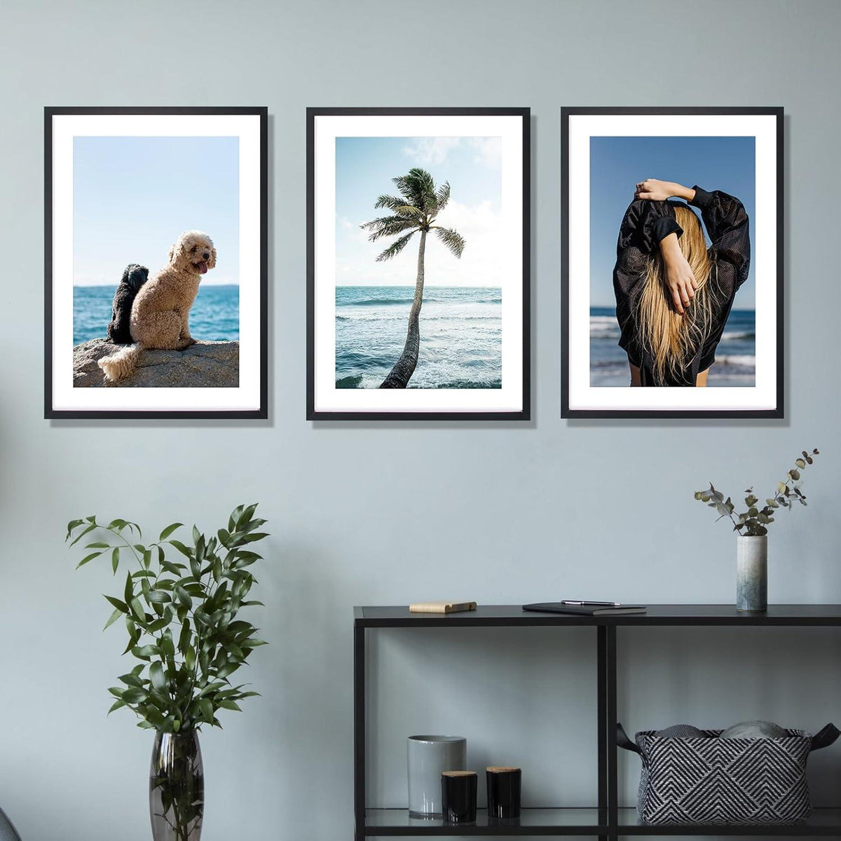 3er Set Bilderrahmen 50x70cm Schwarz MDF Acrylglas Fotorahmen holz