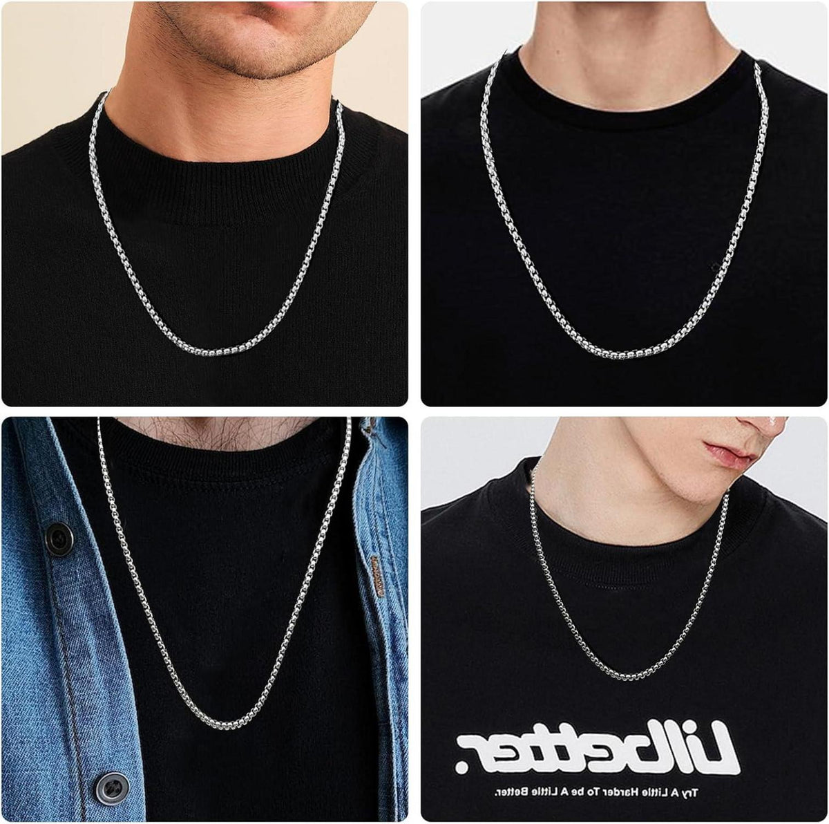 Herren Box Kette Edelstahl Briolette Halskette 2/3/4mm Silber