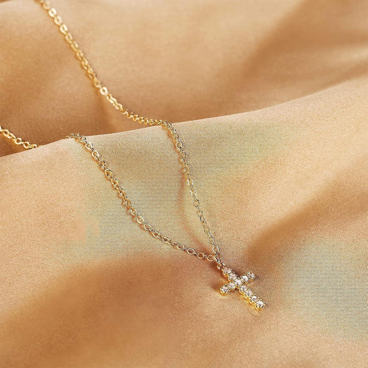 Diamant Kreuz Goldkette Layered Choker Halskette Modeschmuck