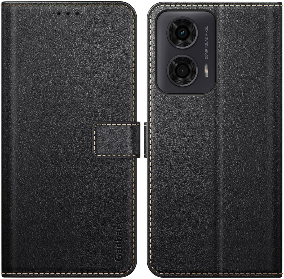 Handyhülle Motorola Moto G24 Premium Leder Schwarz Standfunktion