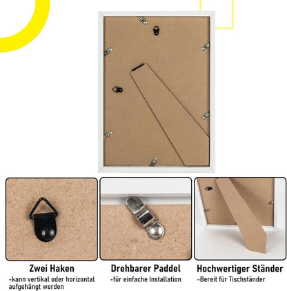 Bilderrahmen DIN A4 MDF Acrylglas weiß Aufhängen Aufstellen