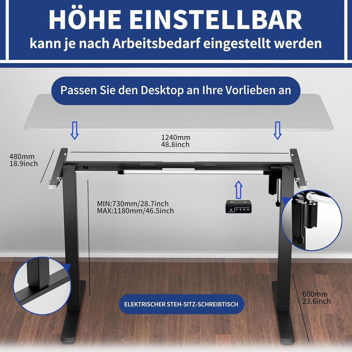 Schreibtischgestell elektrisch höhenverstellbar Memory-Steuerung