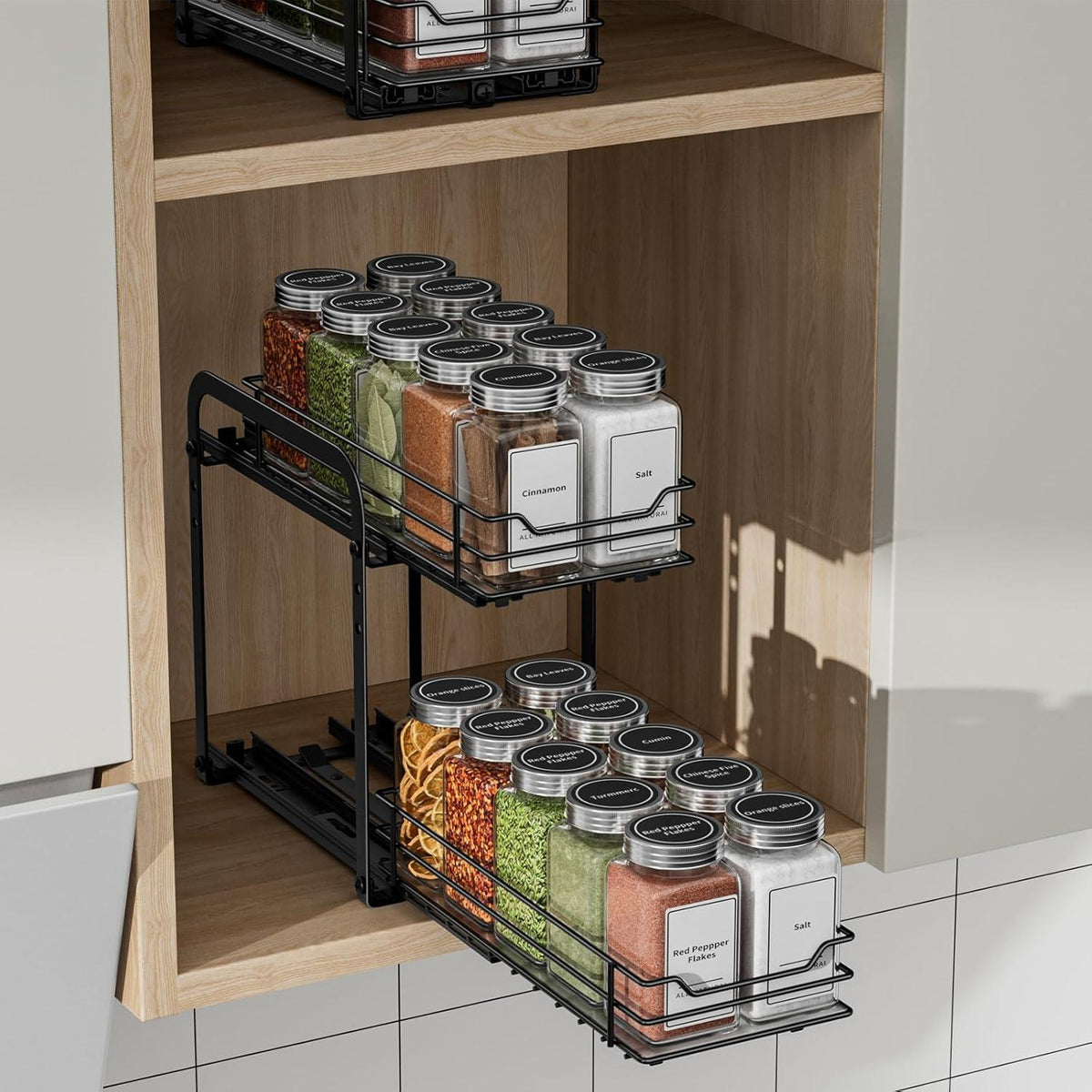 ZDDLOINP Ausziehbares Gewürzregal 2 Etagen Schwarz Küchen Organizer
