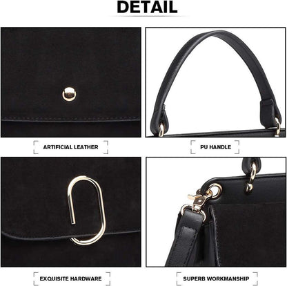 Damen Umhängetasche Top-Griff Kunstleder Wildleder Vintage Flap Handtasche